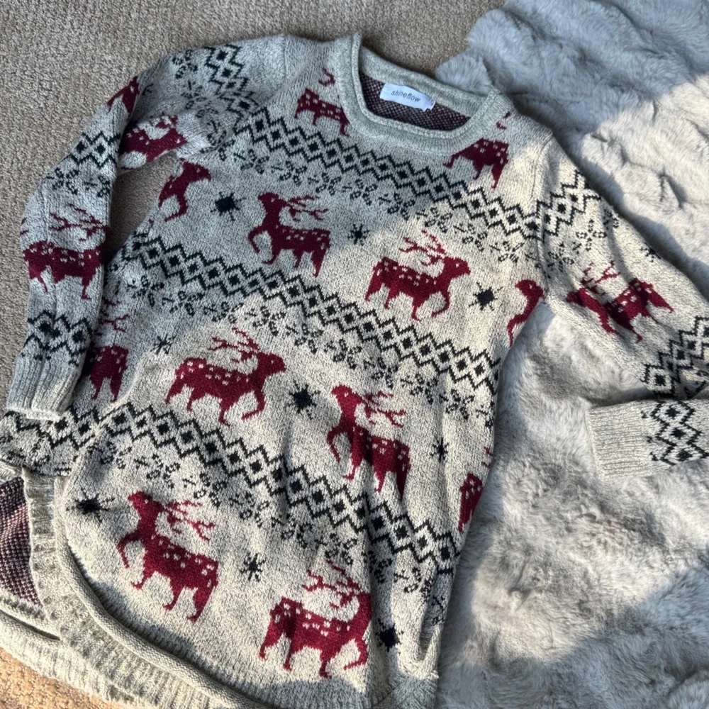 Reindeer Patterned Sweater - Red and Gray